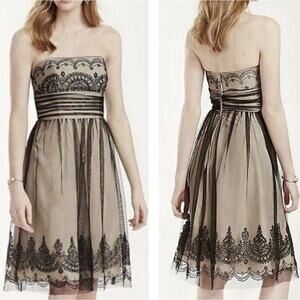 David’s Bridal Black Beaded Sheer Lace Strapless Formal Mini Dress Size 10
